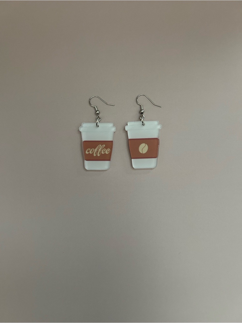 Coffee Cup Acrylic Dangle Earrings Brown White Novelty Barista Gift